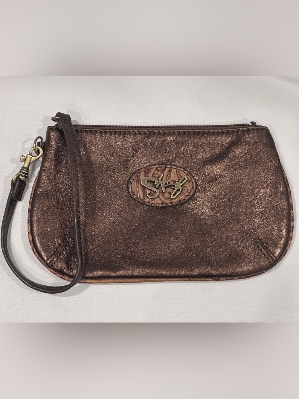 Sharif Metallic Brown Wristlet Clutch/Toiletry Pouch
